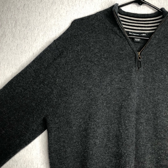 The Cashmere Project Sweater Men's M 1/4 Zip Mock Neck Dark Gray 100% Cashmere - Picture 6 of 13